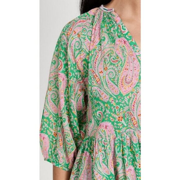 💕BA&SH💕 Odeon Robe Dress ~ Vert Green Paisley Print Large - Picture 9 of 16